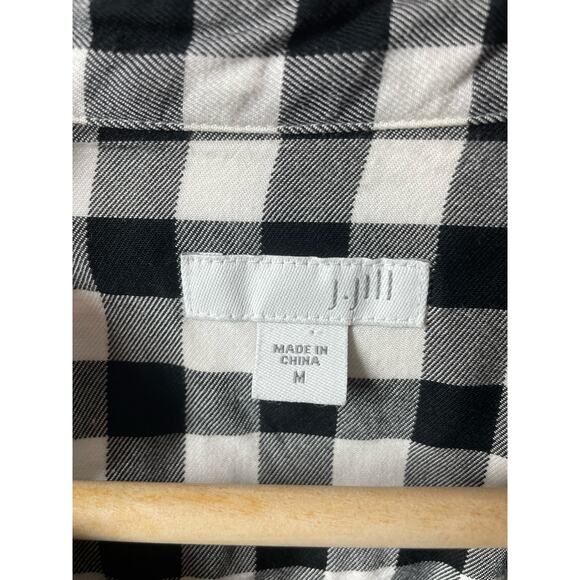 J Jill Gingham Tunic Shirt Dress Roll Tab Sleeves Pockets Size Medium Black - Picture 4 of 8